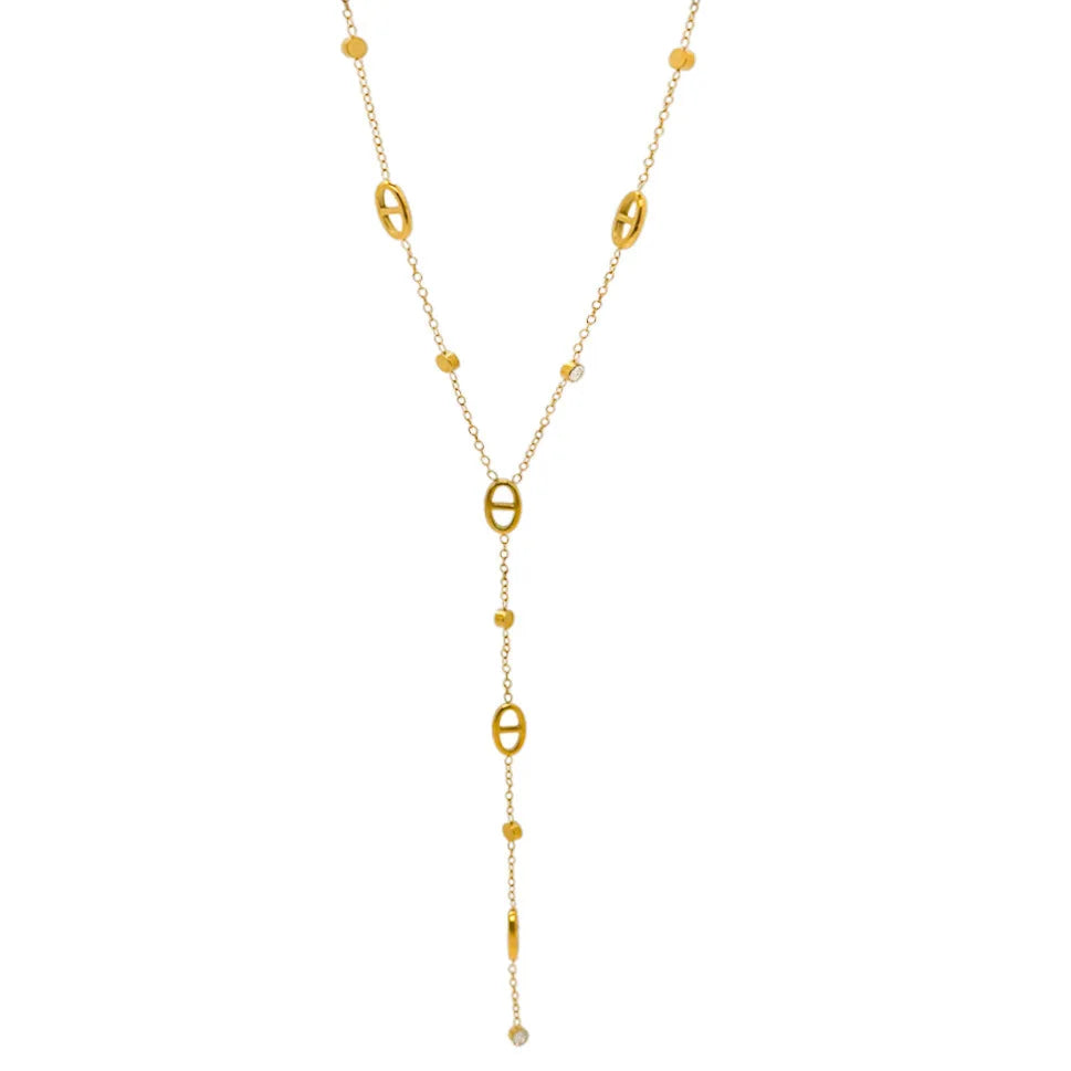 Keen on Necklace Y Chain Non Fading French Exquisite Women's Collarbone Chain Pig Nose Tassel Titanium Steel French Classic