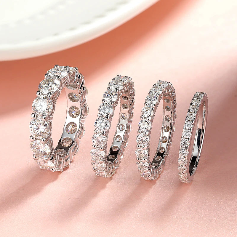 Smyoue 2-5mm Full Moissanite Ring for Women Sparkling Wedding Eternity Bands 100% S925 Sterling Silver Jewelry Classic Ring