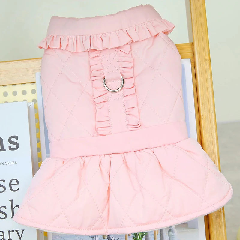 Dog Winter Clothes Comfortable Keep Warmth Ruffles Sweet Dress Princess Dog Dress For Bichon Poodle Schnauzer Maltese  Outfit