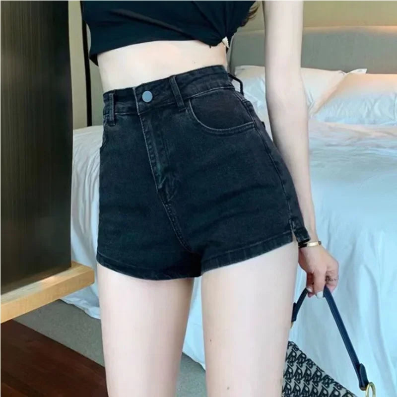 Jean Shorts Women Summer High Waisted Solid Hot Short Jeans Ladies Korean Elastic High Waist Denim Shorts Women