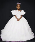 Custom JDY Kids' Birthday Dress Custom Flower Girl Dress Off-Shoulder Ruffled Tiered Tulle Ball Gown Wedding