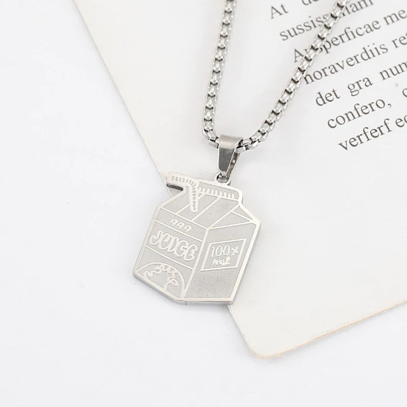 Exquisite Stainless Steel Juice Box Pendant Necklace Personality Hip Hop Necklace Hoodie Accessories Fashion Jewelry For Couples