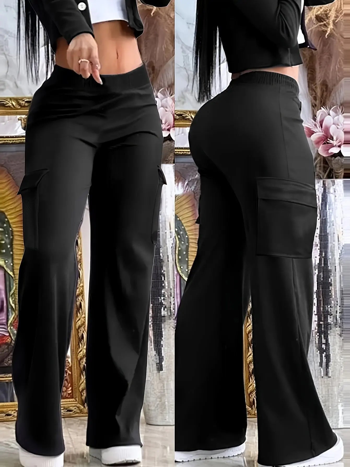 Women's Vintage Streetwear Cargo Pants High Waist  Pocket Baggy Straight Trousers Solid Color Casual Hip Hop Fashion New Pants