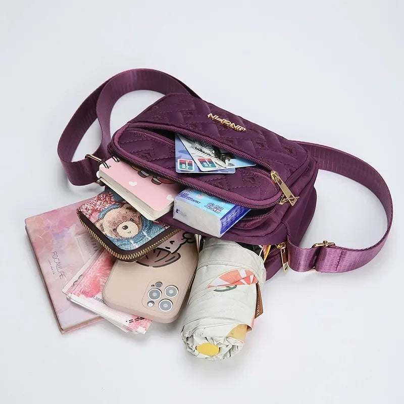 2024 New Fashion Embroidery Women Nylon Square Handbags Lady's Shoulder Cross Body Female Casual Women's Zipper Handbag