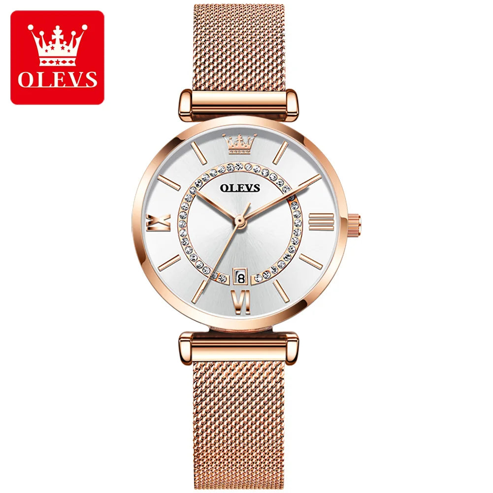 OLEVS 6892 Women's Watches Elegant Fashion Original Wristwatch Waterproof Stainless Steel Mesh Belt Luminous Inlaid Zircon