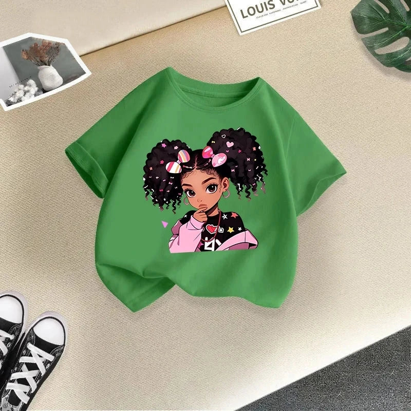 Children's Clothing,short Sleeves for Girls,2025 Summer New Girls' T-shirts,pure Cotton Fashionable Printed Children's Top Trend
