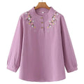 MiddleAged Women Spring Autumn Long Sleeve Shirt Full Cotton Embroidered Loose Stylish Base Layer
