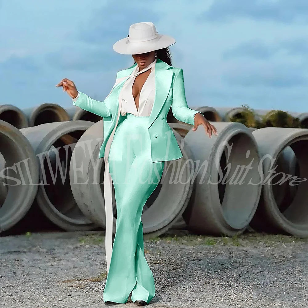 Fashion Pure White Female Suit 2 Pieces Jacket Pants Women Ladies Evening Party Tuxedos Formal Work Wear For Wedding