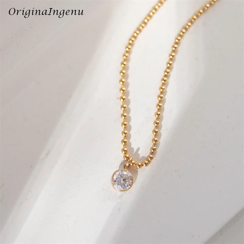 14K Gold Filled Ball Chain Zircon Pendant Necklace Minimalist Zircon Necklace Tarnish Resistant Jewelry for Women