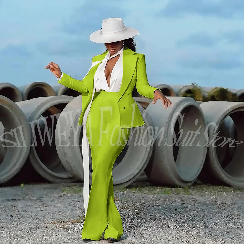 Fashion Pure White Female Suit 2 Pieces Jacket Pants Women Ladies Evening Party Tuxedos Formal Work Wear For Wedding