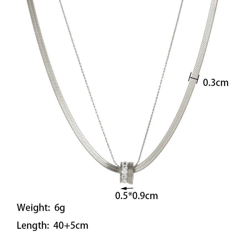Trendy Stainless Steel Double Layer Necklace for Women Fashion Crystal Bead Pendant Necklaces Clavicle Chain Party Jewelry