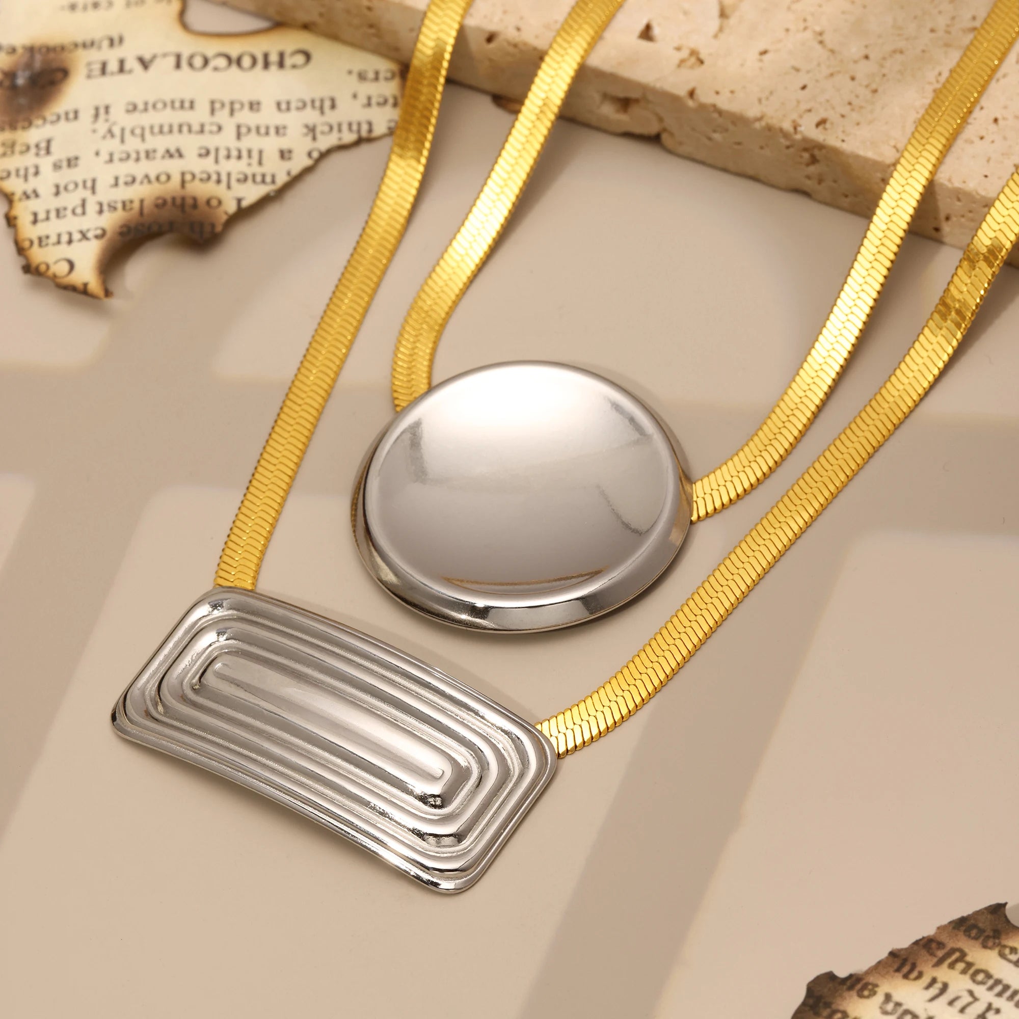 Chic Shiny Necklace For Women Gold Plated Square Pendant Luxury Waterproof Elegant Snake Chain Jewelry Gift