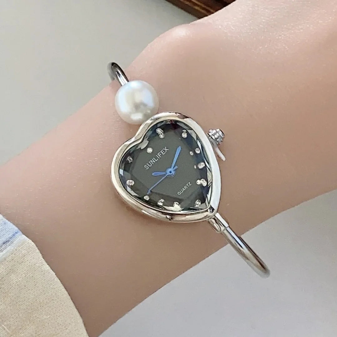 Sunlifex Women Pearl Bracelet Watches Heart DialLadies Quartz Wristwatch Fashion Femal Dropshipping Clock reloj para mujer
