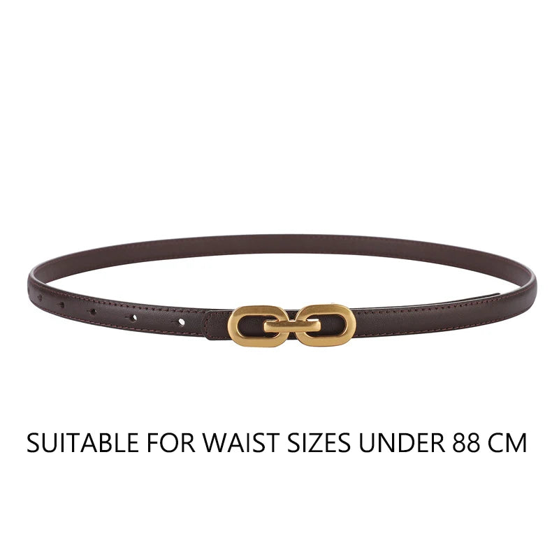 Elegant Women Skinny Belt genuine Leather Belts for Jeans Ladies Gold Buckle Thin Waist Belt for Dresses