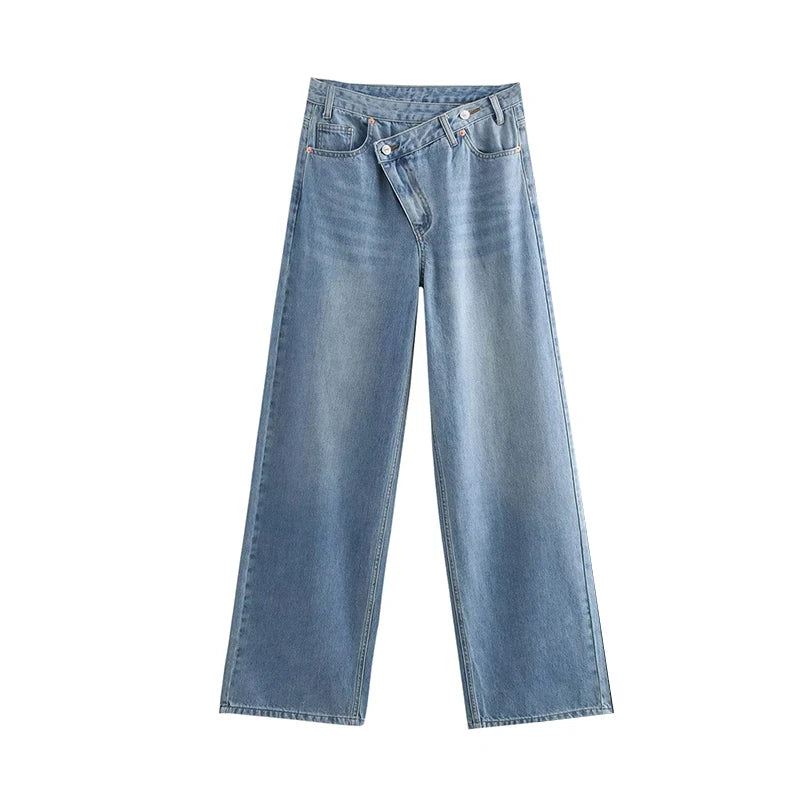 Woman Jeans Pants 2025 Spring High Waist Wide Leg Straight Fit Blue Casual Vintage Versatile Daily Streetwear Denim Jeans