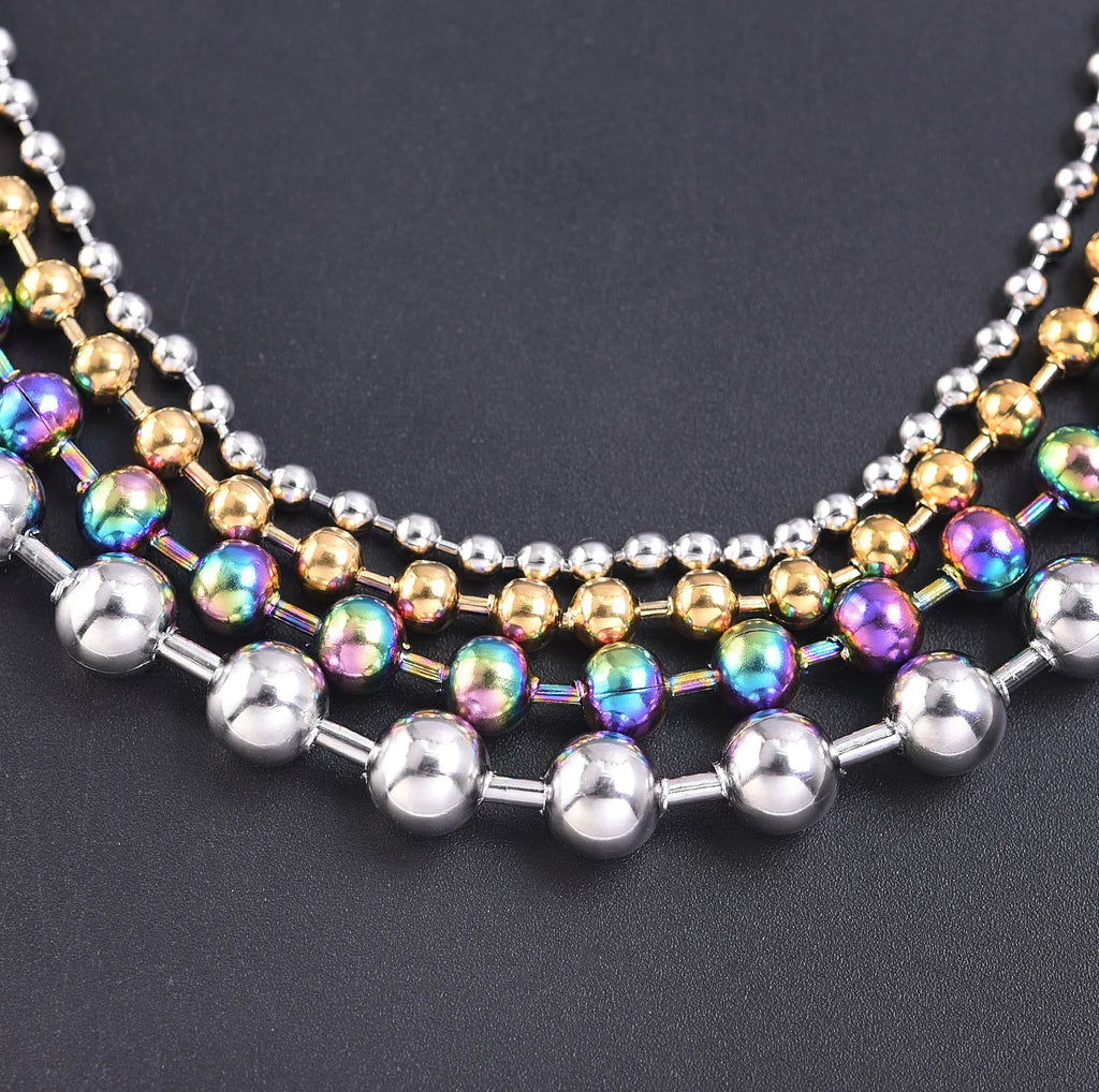 2/4/6/5/8/10mm Beaded Chain Necklace For Women Men Accessories Stainless Steel Necklaces Choker Jewelry Gift Collares Para Mujer