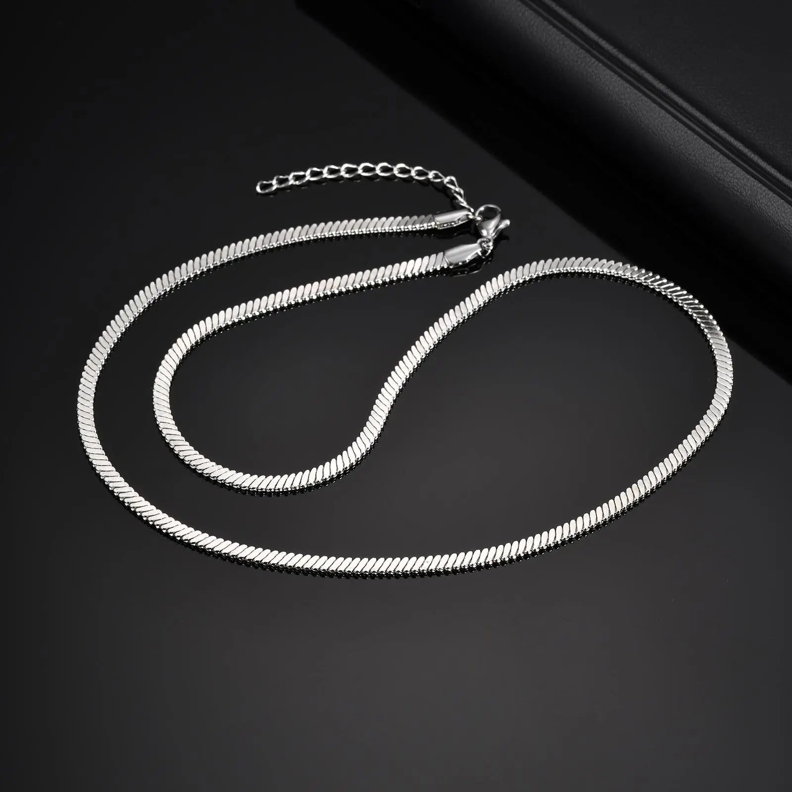 3MM Flat Snake Chain Necklace for Men Boys,Thin Stainless Steel Blade Chain Collar,Hiphop Casual Jewelry Gift