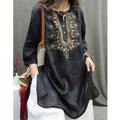 Summer Heavy Industry Retro Embroidered Shirt Mid-length Loose Cotton and Linen Fashionable Shirt Casual Literary Pullover Top