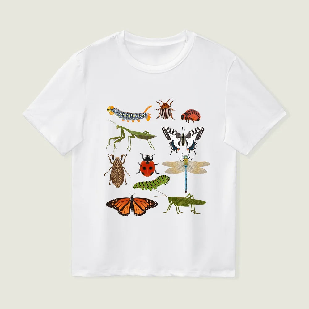 Short-sleeved T-shirt Insect Science Printing Summer New Casual Crew-neck Children's Wear Girls Clothes  Kids Clothes