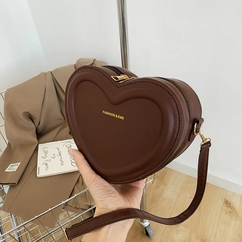 Hot Sale Solid Color Pu Leather Shoulder Bags Heart Shape Crossbody Bags For Women Fashion Small Handbags and Purse