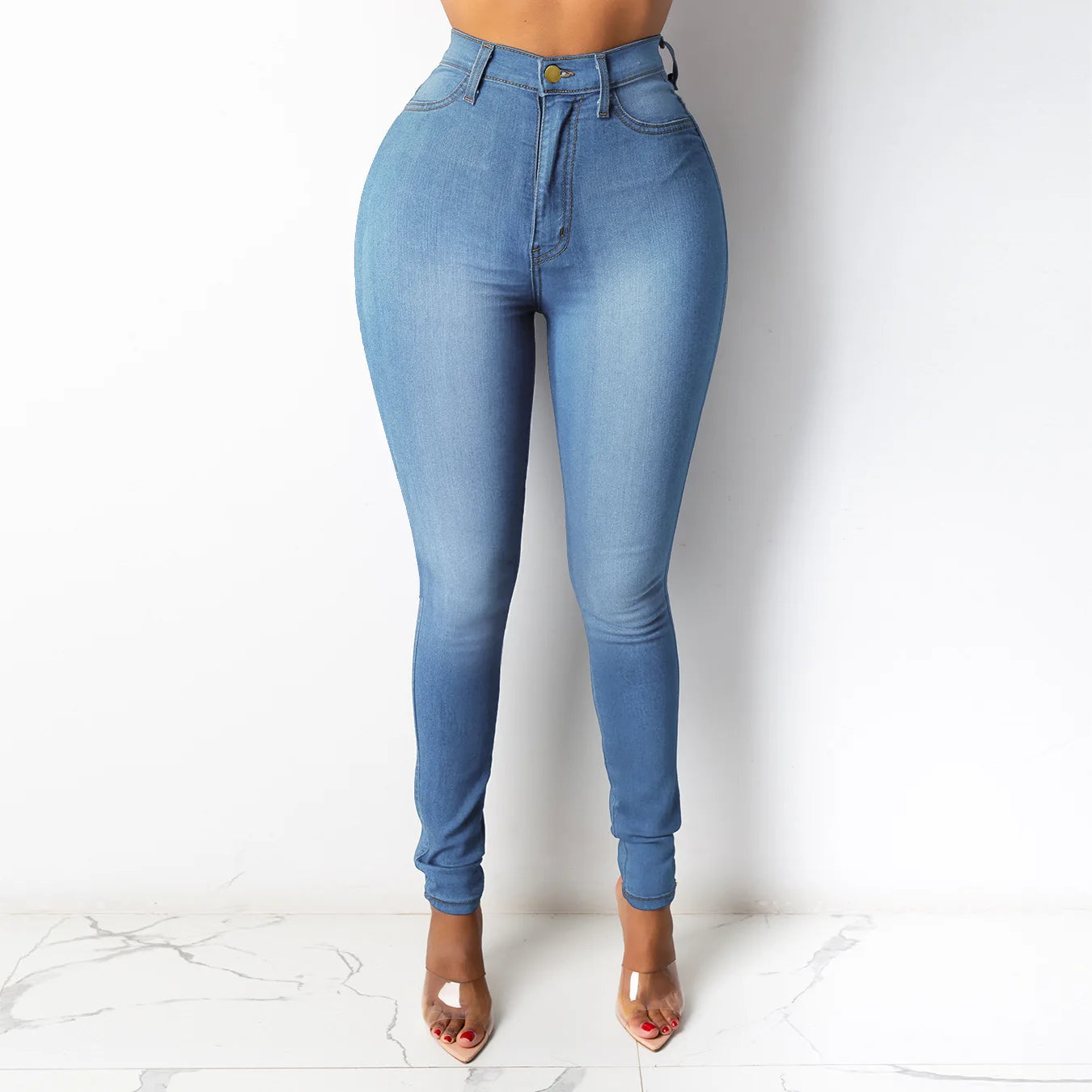 Botvotee Skinny Pencil Jeans for Women High Waisted Casual Elegant Office Denim Pants Blue White Black Elastic Jeans Woman