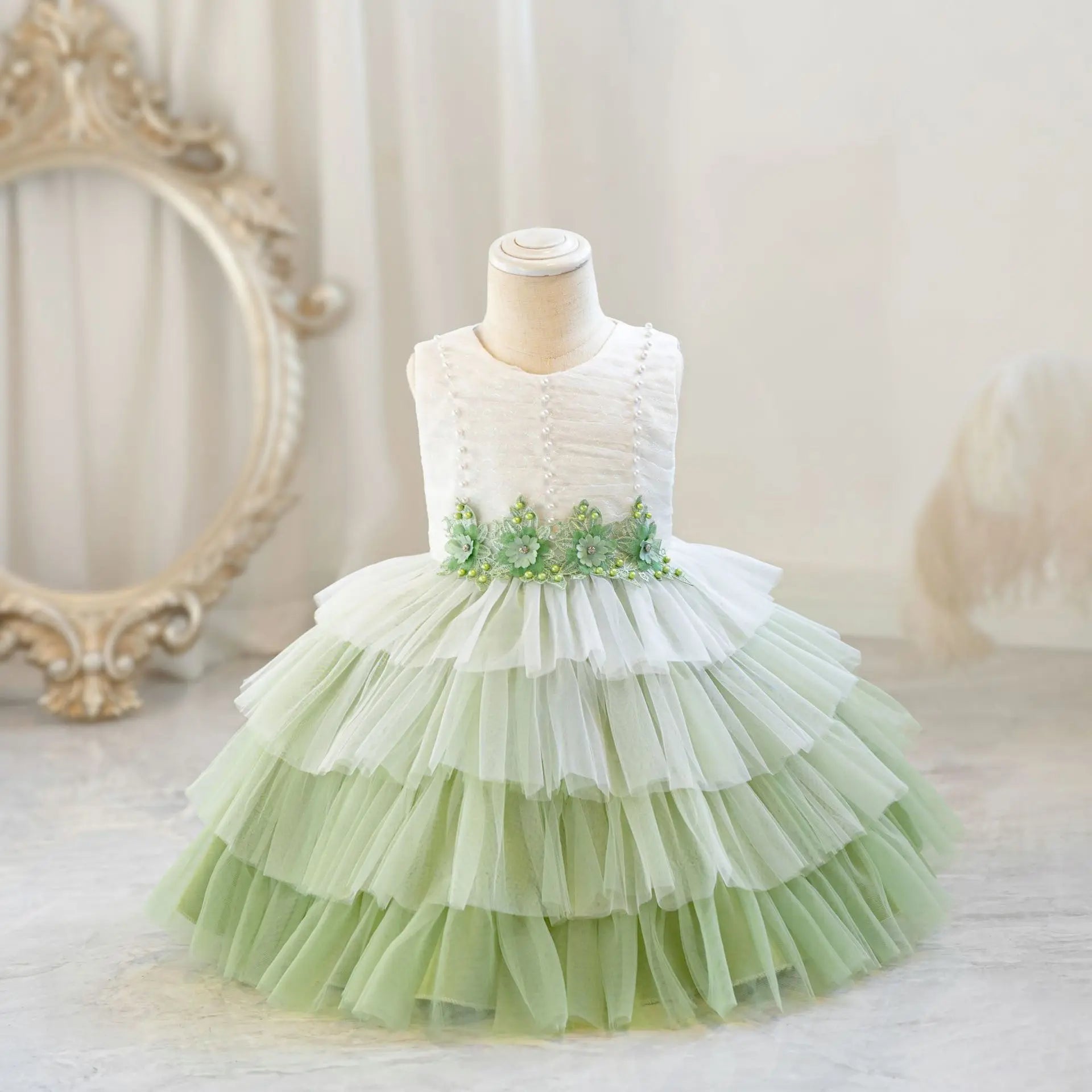 Children's Wedding Dress Puffy Tulle Princess Dress Baby Girl's First Birthday Banquet Dress