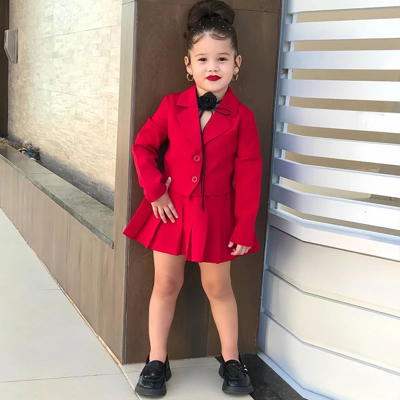 Children's Clothing Long Sleeve Jacket &  Miniskirt Suit For Girls Autumn 2Pcs Sets For Kids Clothes Girls From 2 to 8 Years Old