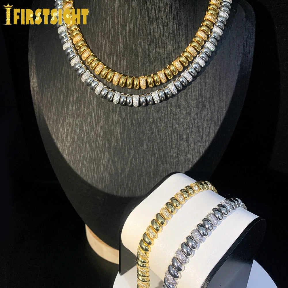 Iced Out Snake Chain Herringbone Necklace Women 10MM High Polished Plain CZ Choker European Female Fashion Jewelry
