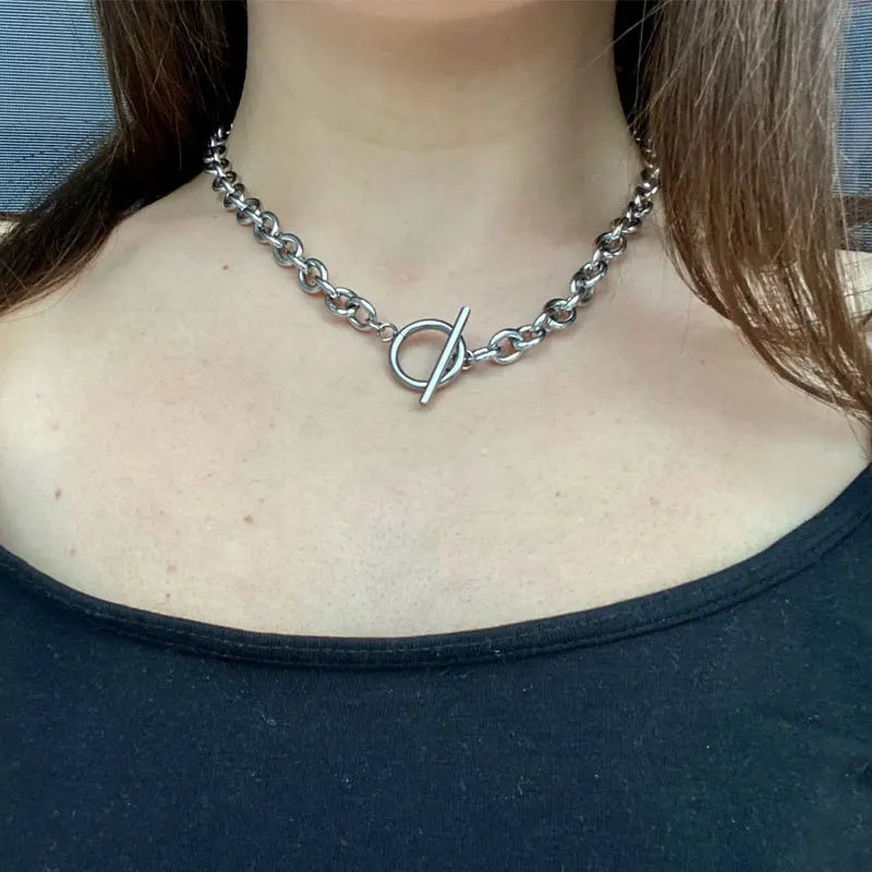 Fashion Simple Chunky Chain OT Clasp Necklace Women Trendy Versatile Stackable Metal Chain Necklace Jewelry Accessories