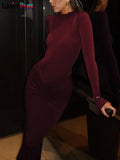 Weird Puss Hipster Ruched Dress Women o-NeckFull Sleeve  Skinny Stretch Robe Autumn Trend Simple Classic Pleats Long Bodycon