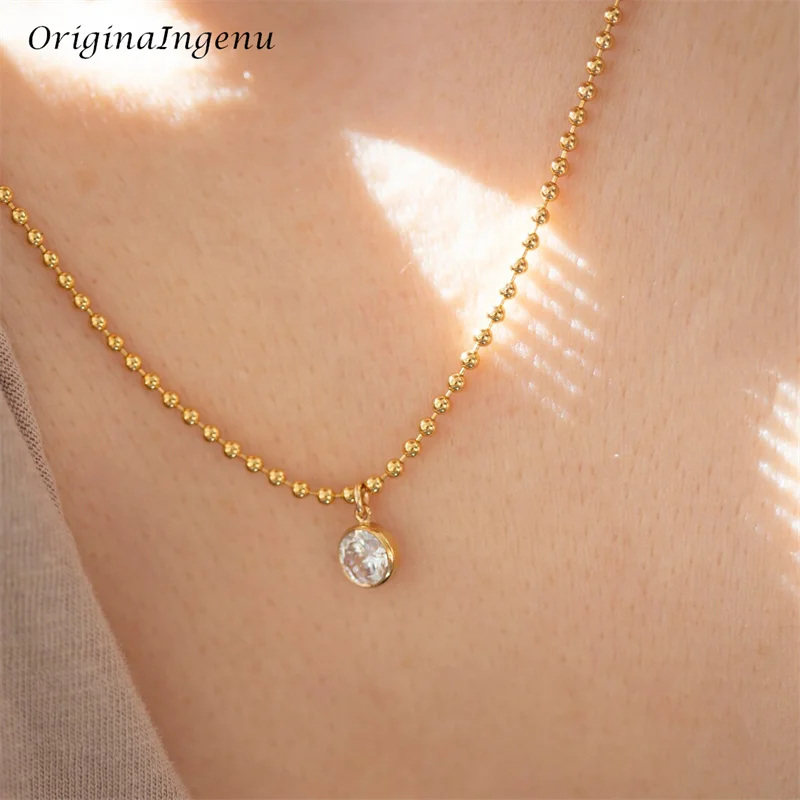 14K Gold Filled Ball Chain Zircon Pendant Necklace Minimalist Zircon Necklace Tarnish Resistant Jewelry for Women