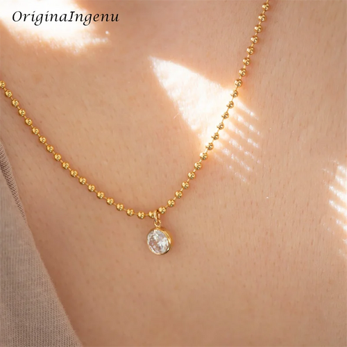 14K Gold Filled Ball Chain Zircon Pendant Necklace Minimalist Zircon Necklace Tarnish Resistant Jewelry for Women