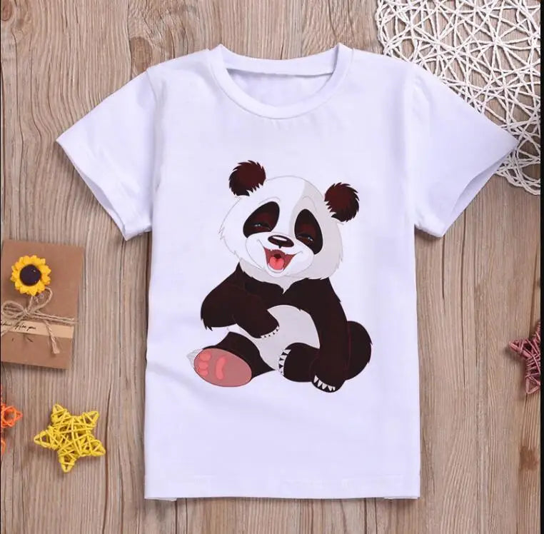 Children Clothing Cartoon T Shirt For Kids Summer Top Tees Boys Girls Novelty Panda Sweet Tshirt O-neck Unisex