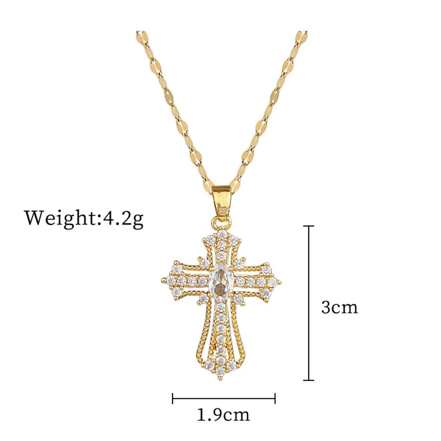 Elegant Women's Cross Necklace Choker Chain Titanium Steel Luxurious Versatile Fashion Jewelry Accessory