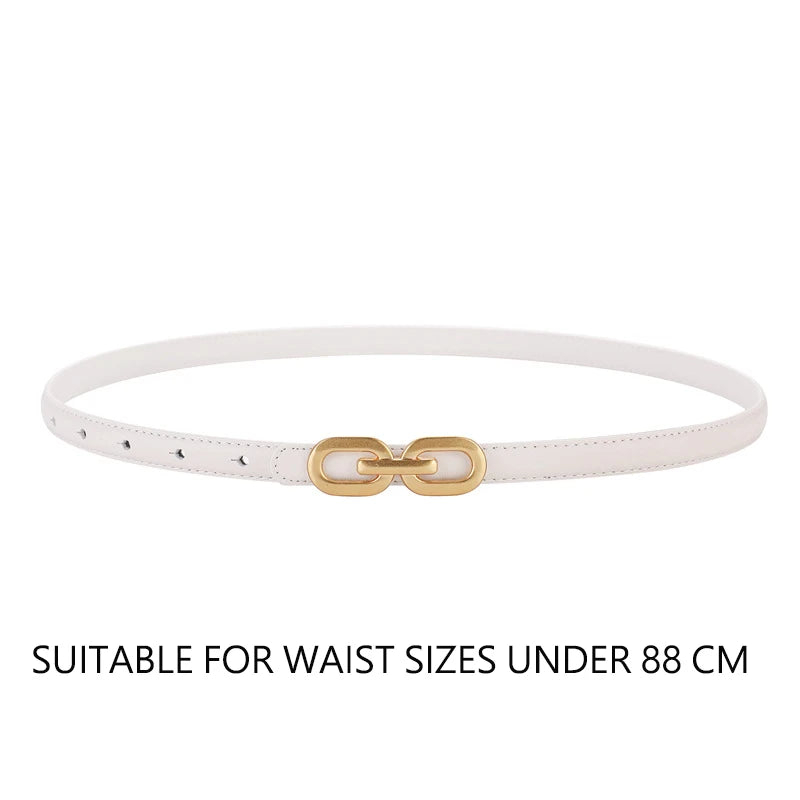 Elegant Women Skinny Belt genuine Leather Belts for Jeans Ladies Gold Buckle Thin Waist Belt for Dresses