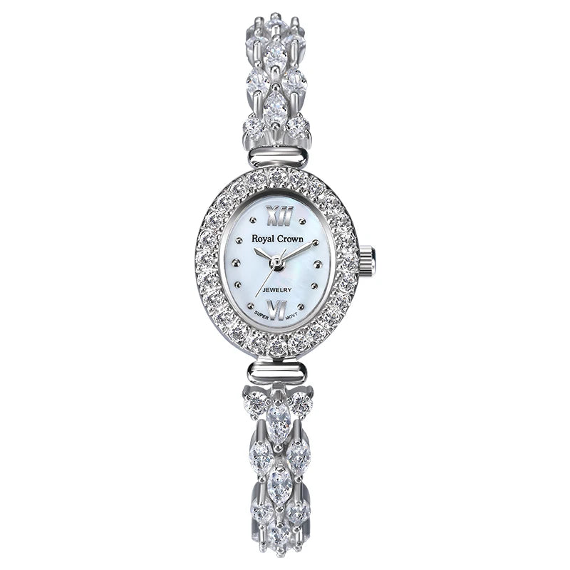 Royal Crown Women's Watch Japan Quartz Hours Fine Fashion Bracelet Jewelry Band Shell Luxury Rhinestones Girl Birthday Gift
