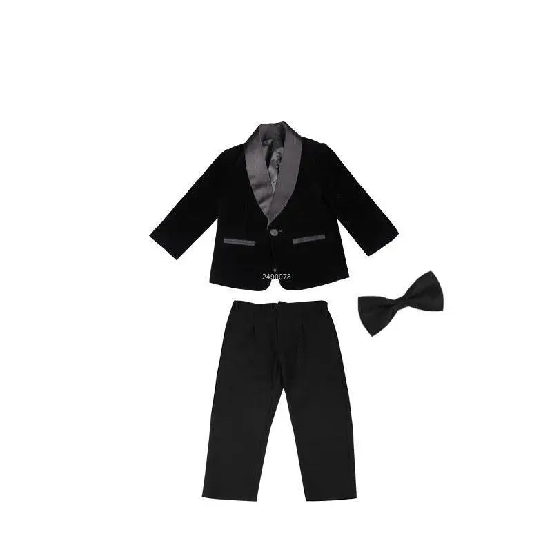 Kids 1 Year Birthday Dress Baby Boys Purple Velvet Blazer Jacket Pants Photograph Suit Children Wedding Performance Evening Wear