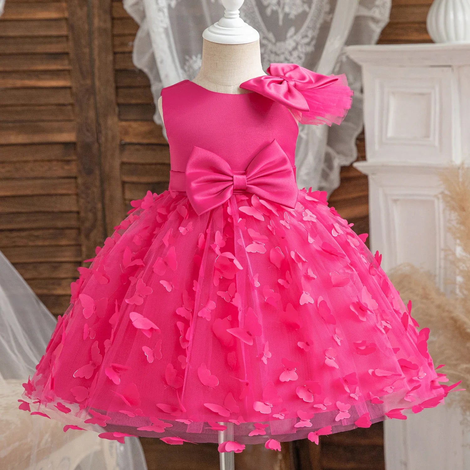 Baby Girls 1st Birthday Baptism Dress Princess Wedding Kids Party Dresses for Girl Lace Christening 3D Butterfly Mesh Gown