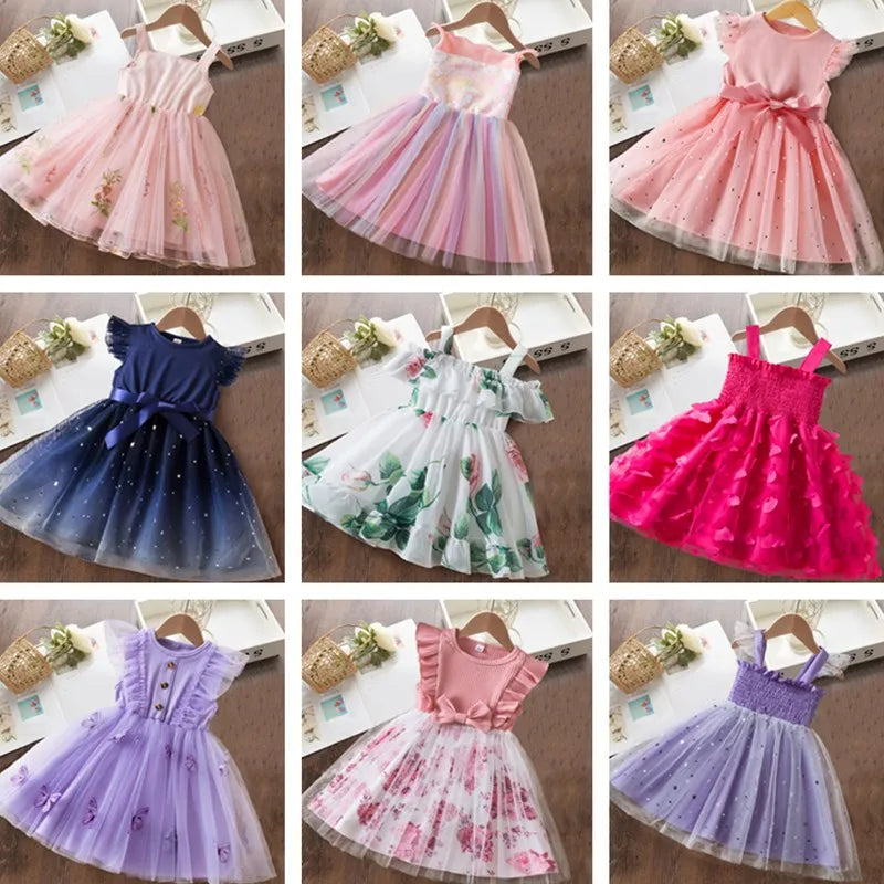 2024 New Summer Dress for Girls 2 3 6 Yrs Tulle Casual Baby Clothes Birthday Party Princess Dress Holiday/Vacation Kid's Clothes