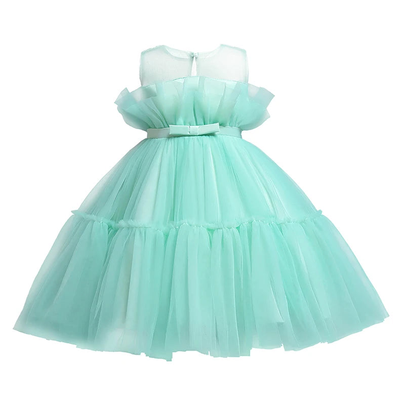 Toddler Girls Birthday Tulle Dress Flower Princess Backless Bow Puffy Wedding Gown Kids Party Wear Baby Girl Christmas Costumes