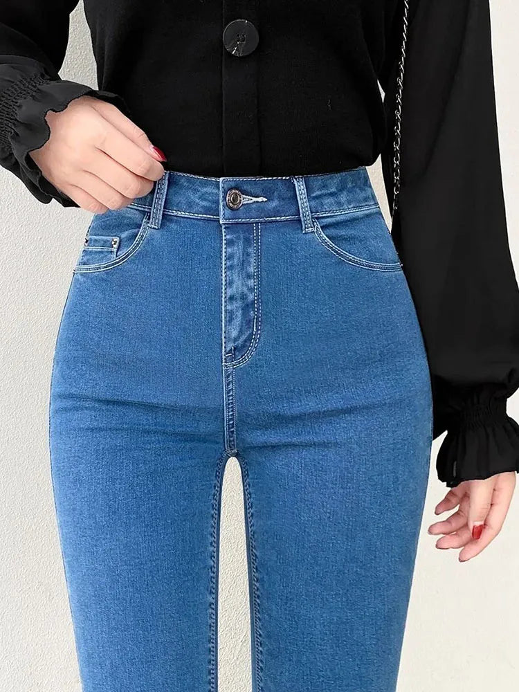 Women Skinny Stretch Pencil Jeans Vintage Oversize 100kg High Waist Denim Pants Spring Fall Korean Fashion Casual Kot Pantolon