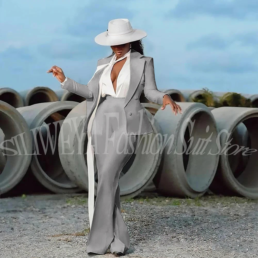 Fashion Pure White Female Suit 2 Pieces Jacket Pants Women Ladies Evening Party Tuxedos Formal Work Wear For Wedding