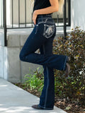 Jeans Women Long Pants Denim Pant Straight Trousers Elegant Splice Slim Fit Casual Simple Regular Solid Autumn Winter 2024