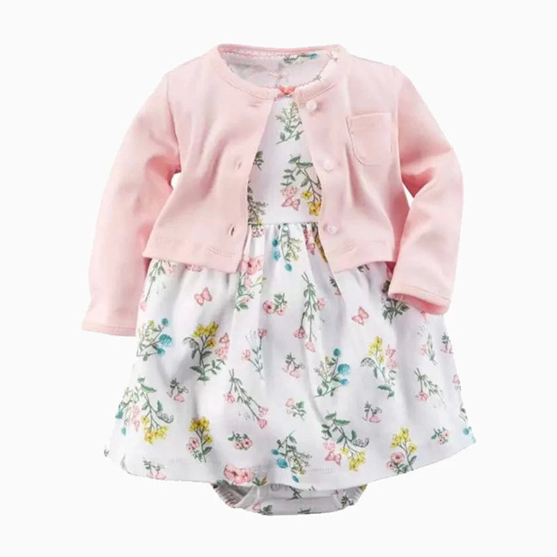 2pcs Spring Summer Infant Baby Girls Clothes Sets Toddler Dresses Long Sleeves Cardigan+Bodysuit Dress Newborn Girl Outfit