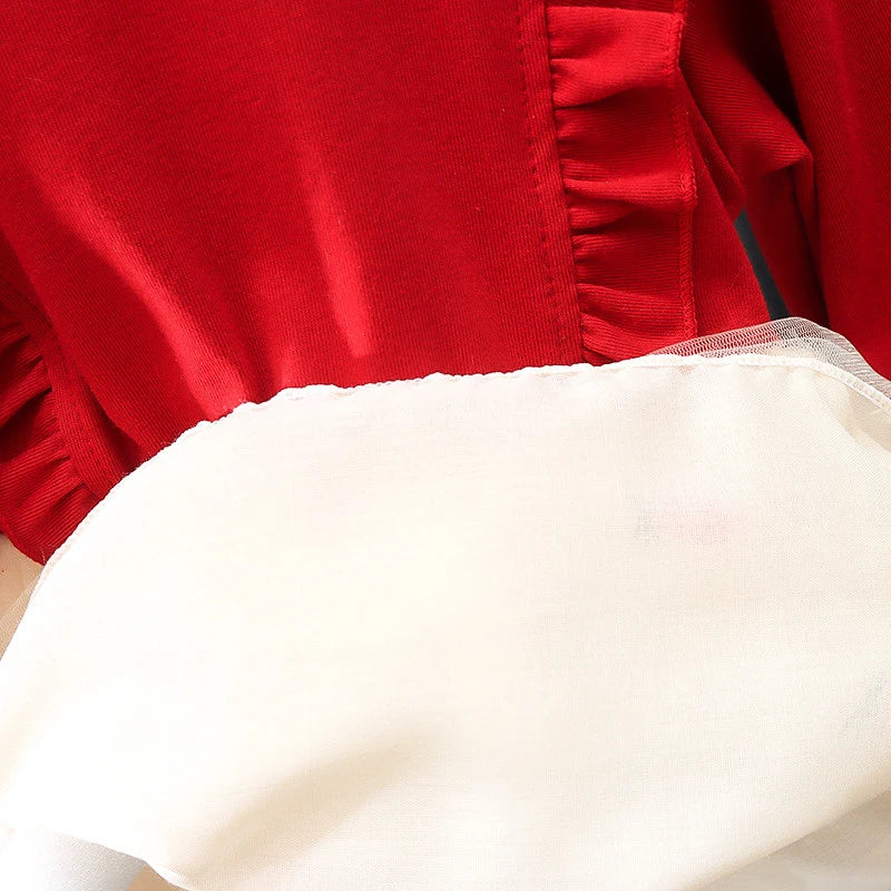 Girl's autumn and winter dress with lace and lace British style baby dress girl's birthday princess dress