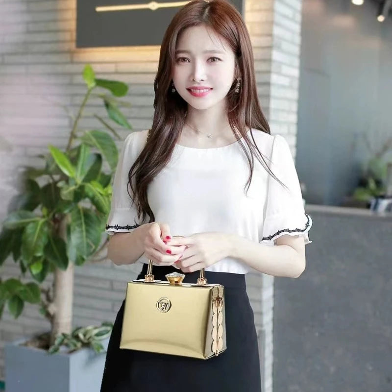 New Fashion Box Handbag High-end Bright Leather Women's Shoulder Bag Versatile Crossbody Bag Europe Diamond Ladies Handbags