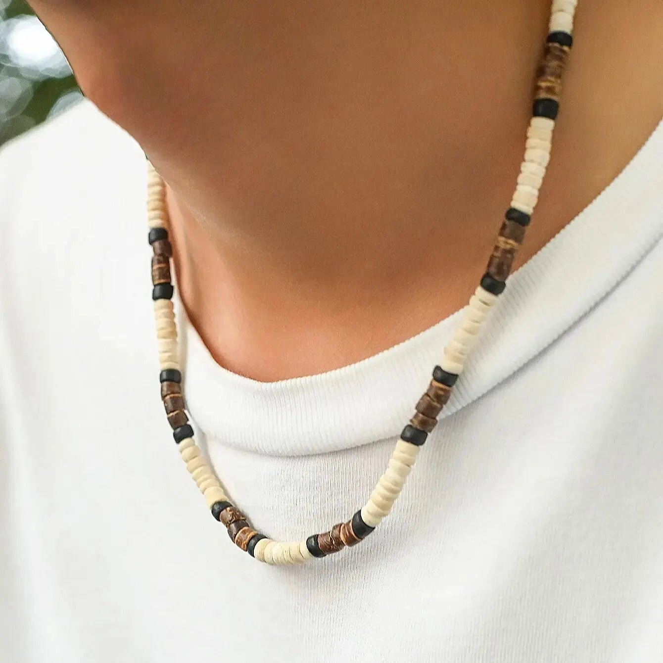 Fashion Men Summer Beach Wooden Bead Surfer Necklace Simple Geometric Tribal Ethnic Handmade Chain Steampunk Male Jewelry Gift