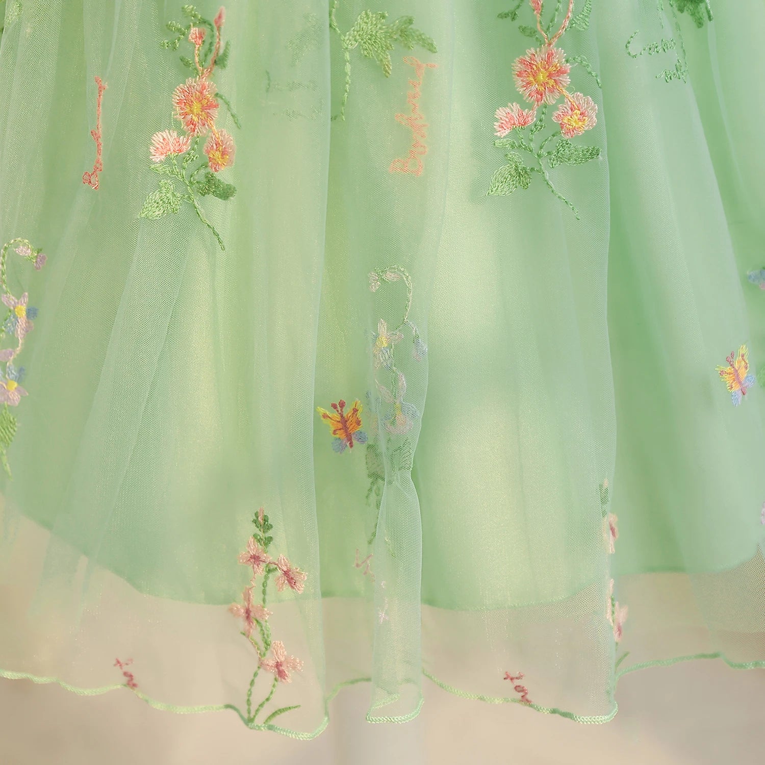 Baby Girl Party Dress for 1-5 Years Infant Butterfly Dresses Kids Green Embroidery Floral Dress 2025 Summer Tulle Princess Dress
