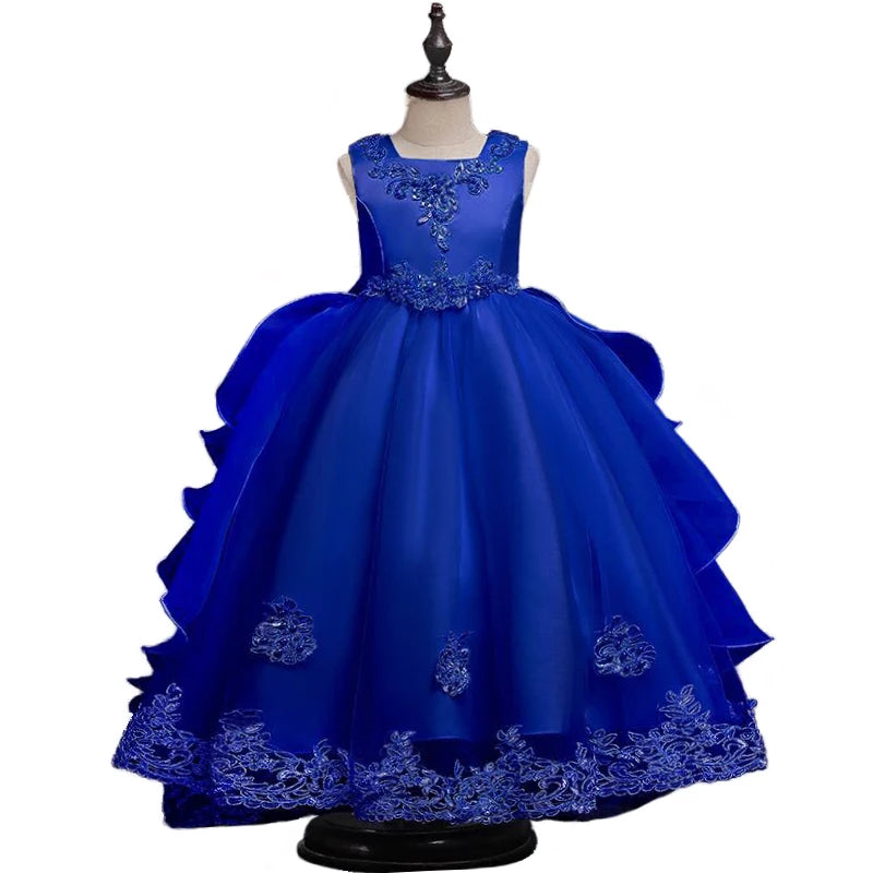 Formal Occasion Girls Floor Length with Train Wedding Evening Cocktail Dresses Children's Stage Show Bridesmaid Graduation Dress