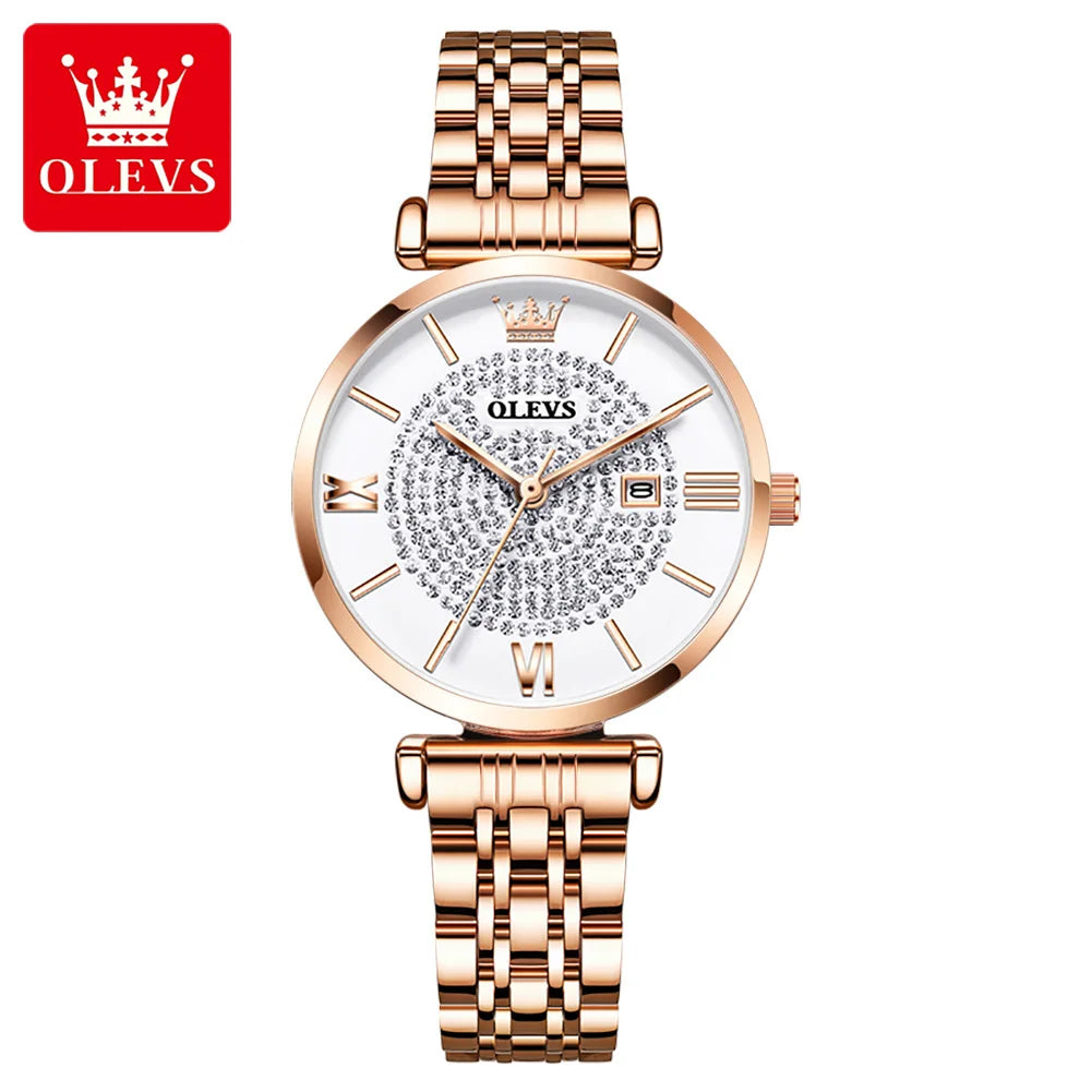 OLEVS 6892 Women's Watches Elegant Fashion Original Wristwatch Waterproof Stainless Steel Mesh Belt Luminous Inlaid Zircon